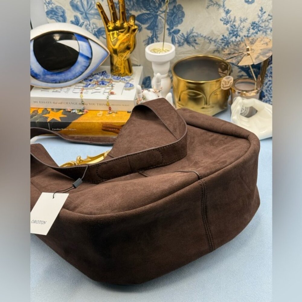 🆕 OROTON 🧿 NWT Emilia Tote Suede Bag, Chocolate Brown - Picture 15 of 16